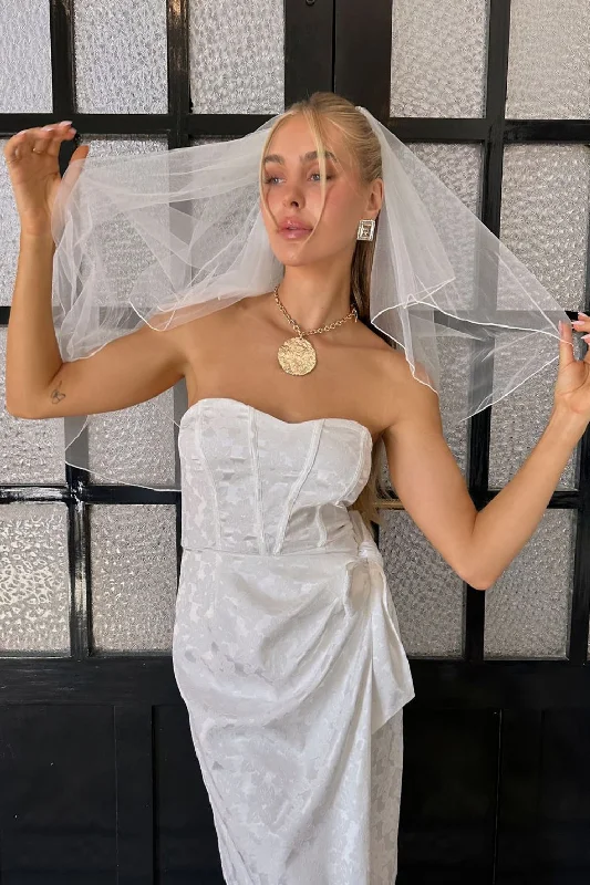Brighton White Strapless Satin Wrap Dress Dapper Women's 1920S