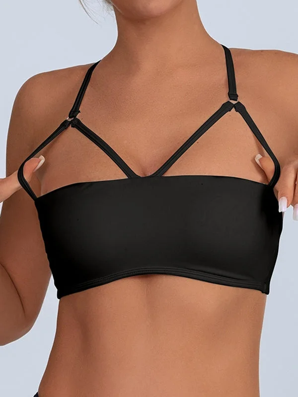 ZASUWA Female Sexy Hollow Out Cross Back Quick Dry Sports Bras Preppy Women's College