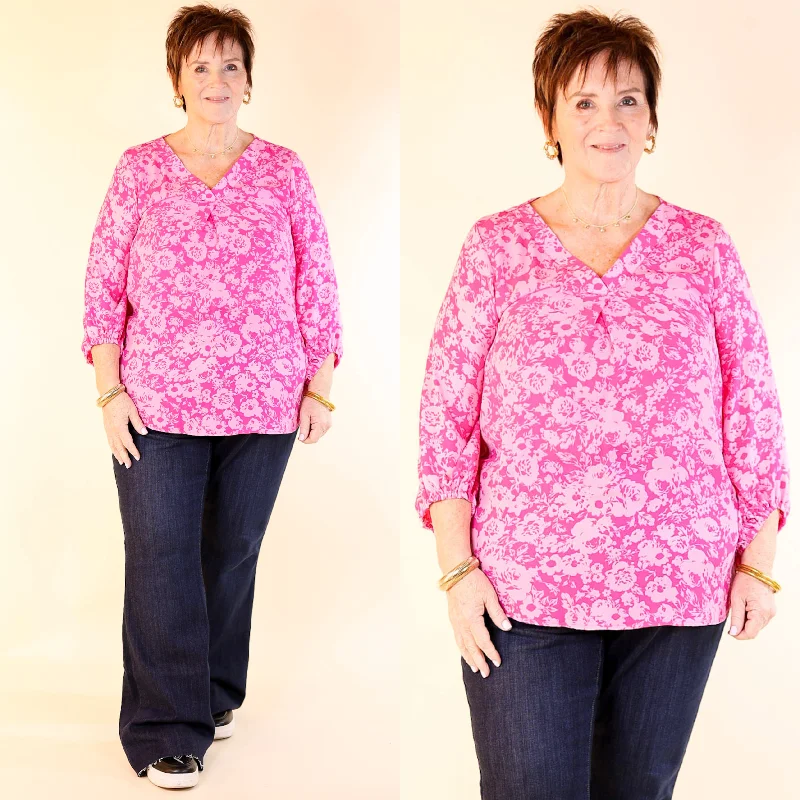 Eyes On Paradise Floral Print Blouse with 3/4 Sleeves in Pink Practical Women's Multi - 