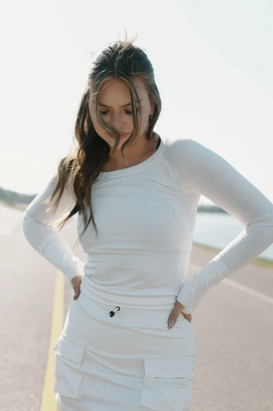 White Seamless Long Sleeve Top Unique Women's Upcycled
