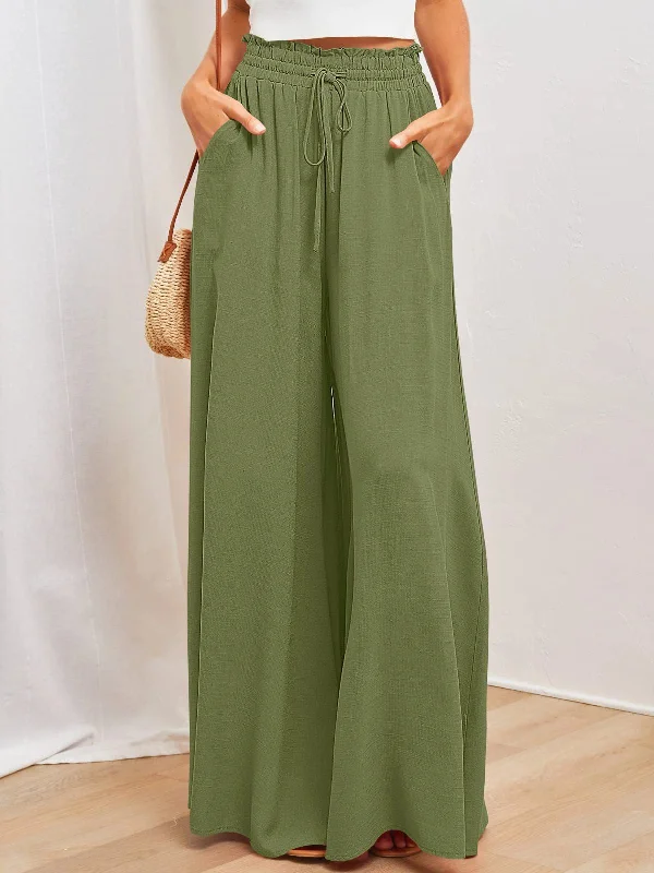 High-Waisted Wide-Leg Trousers With Elastic Waistband Wholesale Womens Clothing N3824040700342 Unique Women's Upcycled High-Waisted Wide-Leg Trousers With Elastic Waistband Wholesale Womens Clothing N3824040700342 Unique Women's Upcycled