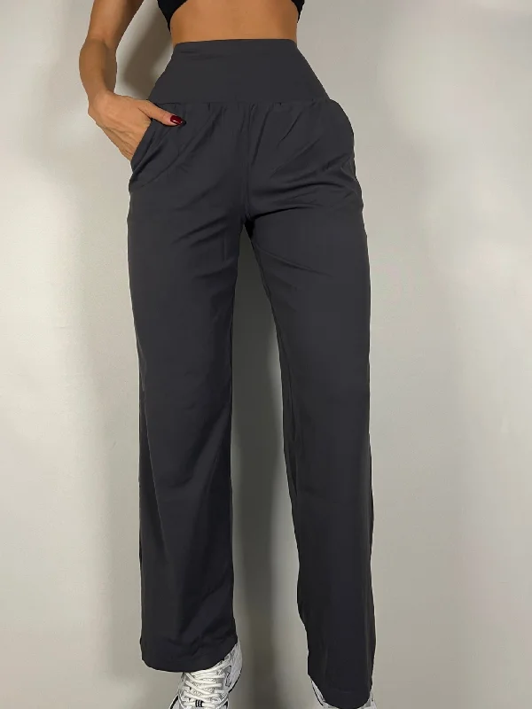 Dark Grey Wide Fit pants Luxurious Women's High -  end