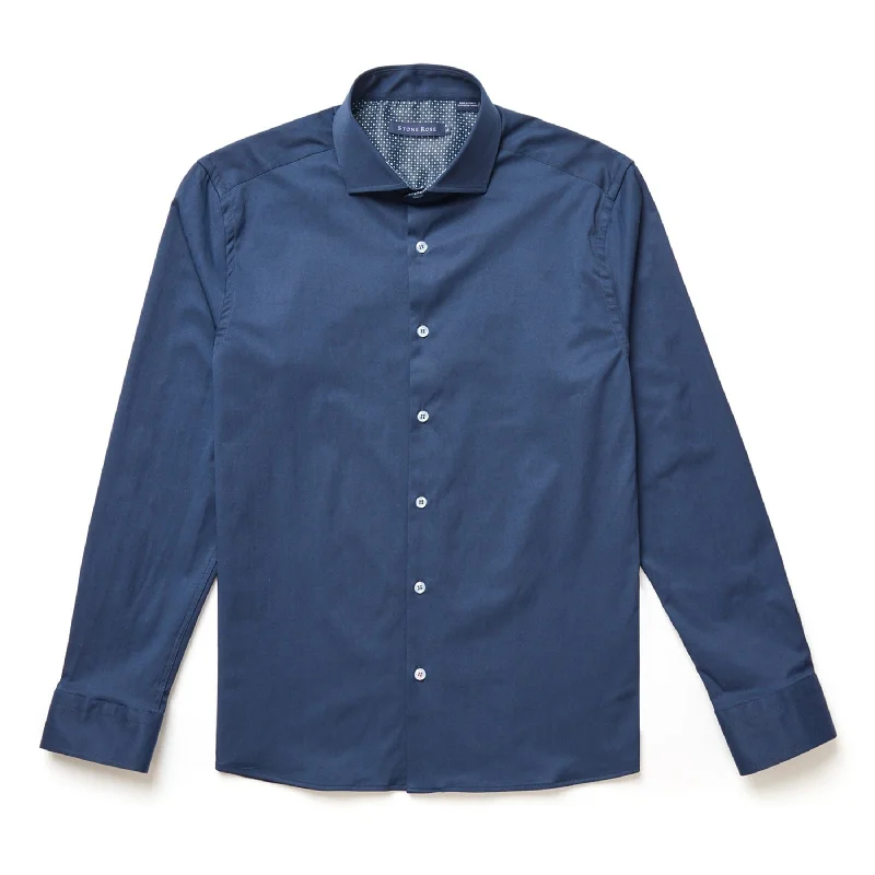 Navy Solid Woven Drytouch Shirt Minimalist Women's Casual