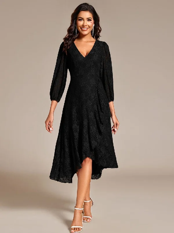 Irene | Elegant Lace A-Line Long Sleeves Midi Wedding Guest Dress Dapper Women's 1920S Irene | Elegant Lace A-Line Long Sleeves Midi Wedding Guest Dress Dapper Women's 1920S