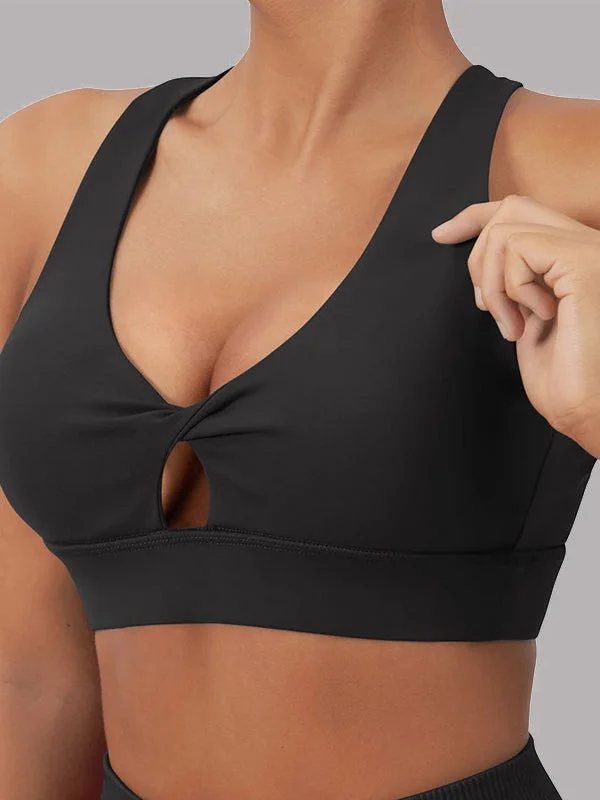 ZASUWA Female U Collar Cross Back Hollow Out Solid Color with Chest Pads Sports Bras British Gentlewoman Style ZASUWA Female U Collar Cross Back Hollow Out Solid Color with Chest Pads Sports Bras British Gentlewoman Style