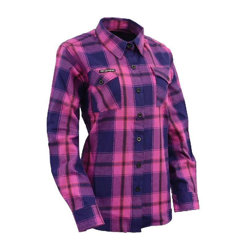 Milwaukee Leather MNG21610 Women's Pink, Blue and Maroon Long Sleeve Cotton Flannel Shirt Athletic Women's Milwaukee Leather MNG21610 Women's Pink, Blue and Maroon Long Sleeve Cotton Flannel Shirt Athletic Women's