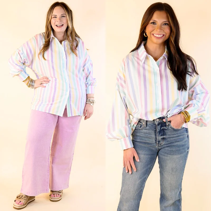 The Cowgirl Way Button Up Pastel Striped Top in White purpose