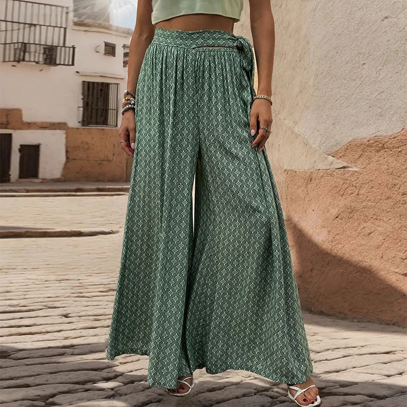 Ethnic Print Flared Wide Leg Pants Wholesale Womens Clothing N3824050700009 Sharp Women's Italian Ethnic Print Flared Wide Leg Pants Wholesale Womens Clothing N3824050700009 Sharp Women's Italian