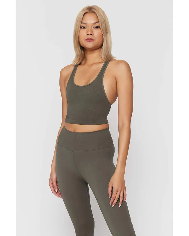 Spiritual Gangster Athena Crop Tank Top - Womens - Burnt Olive Trendy Women's 