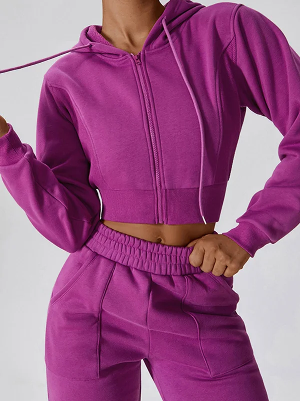 ZASUWA Female Zipper Drawstring Cropped Hoodies Trendy Women's Oversized