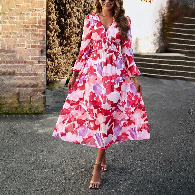 Bohemian Vacation Casual Floral Print V-Neck Maxi Dress Wholesale Dresses Sophisticated Women's Bohemian Vacation Casual Floral Print V-Neck Maxi Dress Wholesale Dresses Sophisticated Women's