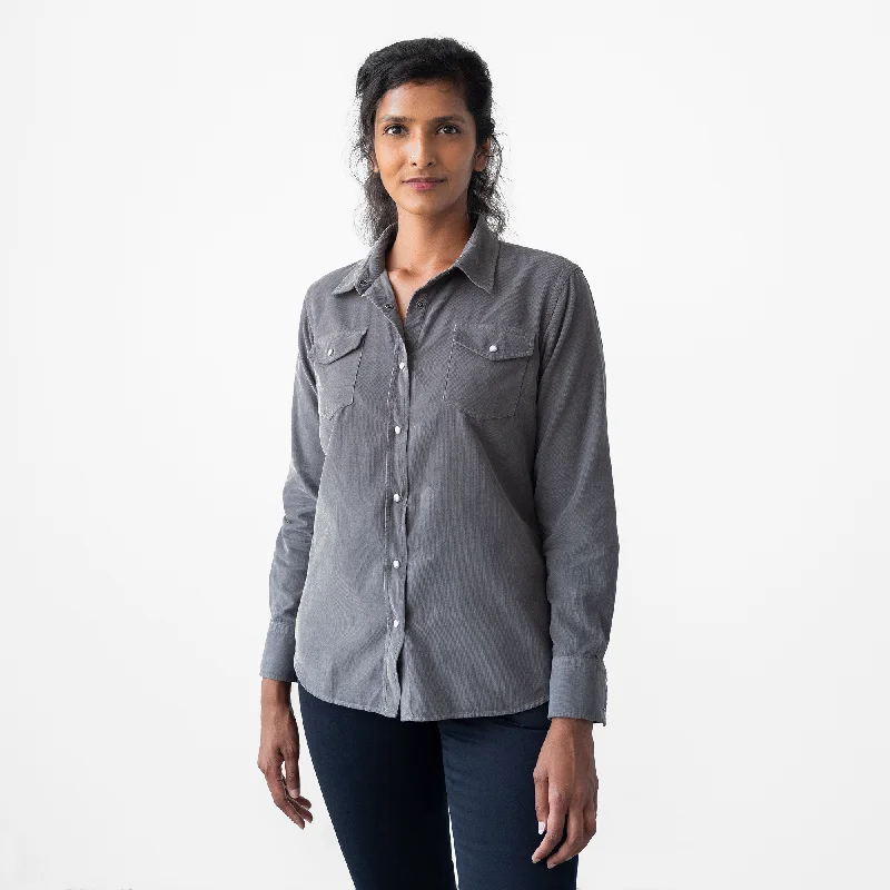 Women's Charcoal Corduroy Western Shirt Laid - back Women's Vibe