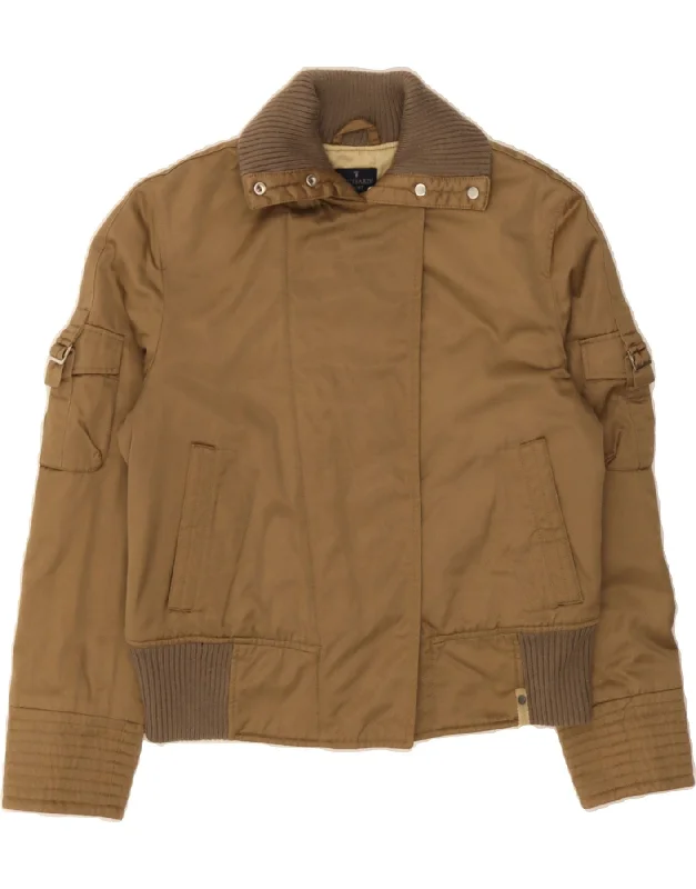 TRUSSARDI JEANS Womens Bomber Jacket IT 42 Medium Brown British Gentlewoman Style