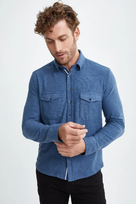Denim Blue T-Series Solid Fleece Shirt Monochromatic All - in - one