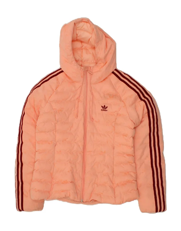 ADIDAS Womens Hooded Padded Jacket UK 14 Medium Orange Polyester Sporty Women's Athleisure ADIDAS Womens Hooded Padded Jacket UK 14 Medium Orange Polyester Sporty Women's Athleisure