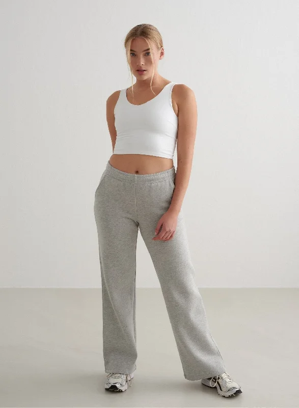 Grey Melange Wide Sweatpants Sleek Women's Metallic