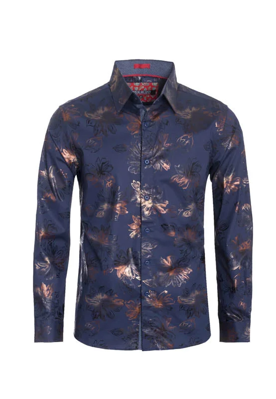 Navy Floral Printed Long Sleeve Shirt (4021L) Refined Women's Velvet