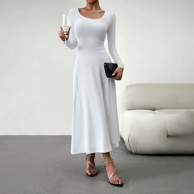 Elegant Solid Color U Neck Waisted Long Sleeve Dress Wholesale Dresses Edgy Women's Punk Elegant Solid Color U Neck Waisted Long Sleeve Dress Wholesale Dresses Edgy Women's Punk