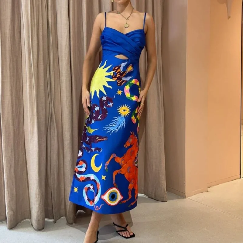 Fashion Personalized Graffiti Printed Halter Sexy Backless Dresses Wholesale Dresses Cool Women's Skate Fashion Personalized Graffiti Printed Halter Sexy Backless Dresses Wholesale Dresses Cool Women's Skate