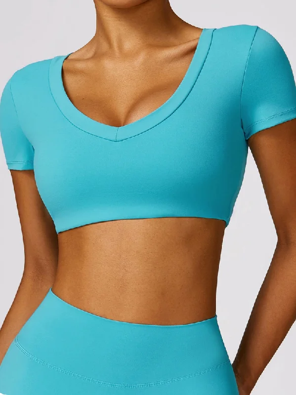 ZASUWA Female U Collar Cropped Short Sleeves Athletic Women's High - 