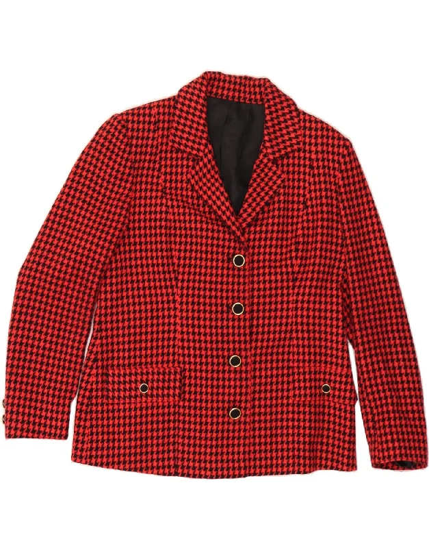 VINTAGE Womens 4 Button Blazer Jacket UK 12 Medium Red Houndstooth Stylish Women's Neon VINTAGE Womens 4 Button Blazer Jacket UK 12 Medium Red Houndstooth Stylish Women's Neon
