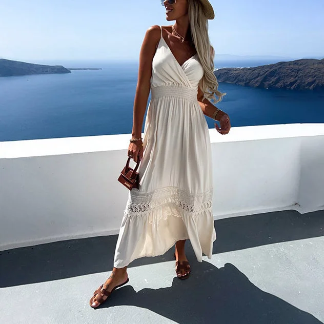 Low-Cut Suspenders Hollow Stitching Solid Color Dress Wholesale Dresses garde