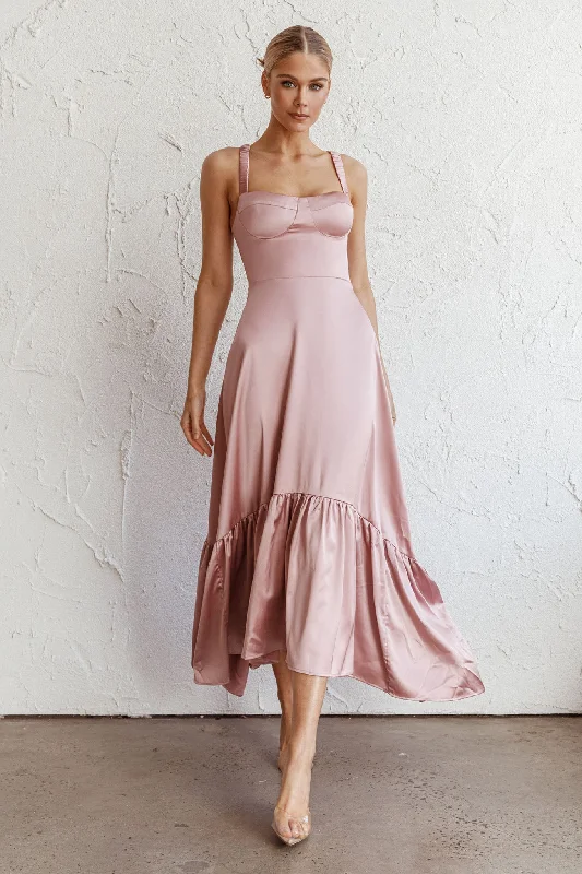 Belle De Jour Flounce Hem Midi Dress Blush Sophisticated Women's Tailored