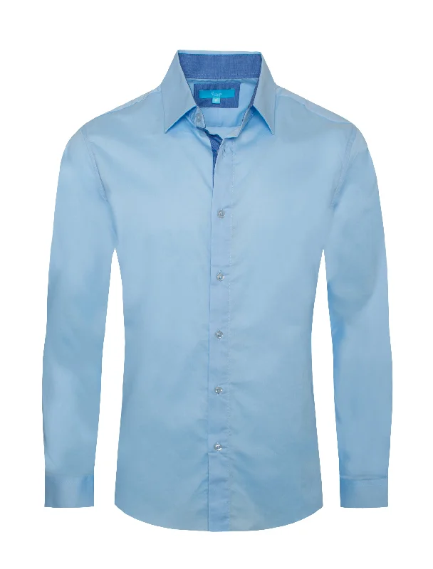 Sky Solid Cotton-Stretch L/S Shirt (4020) Contemporary 