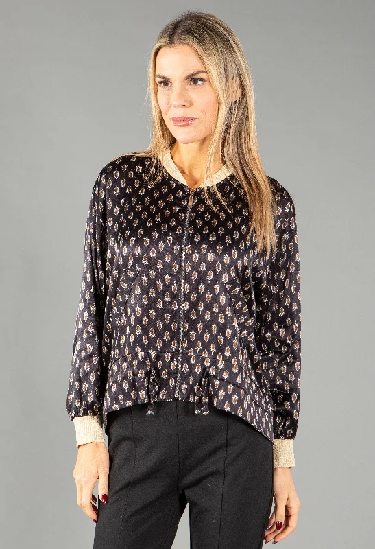 Printed Satin Zip Up Jacket Modern Women's 