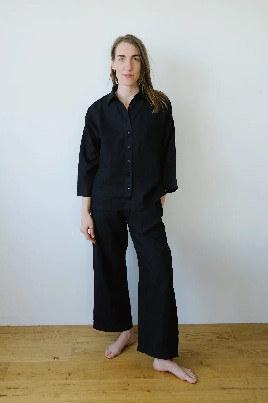 linen pants - beveren - black Feminine Women's Style 