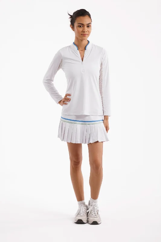 The Carey 1/4 Zip Pullover - White/Hydrangea Tough Women's Military - inspired