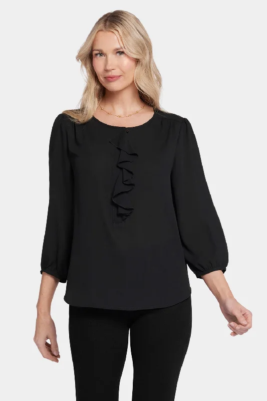 Flounce Front Blouse - Black Feminine Women's Style 