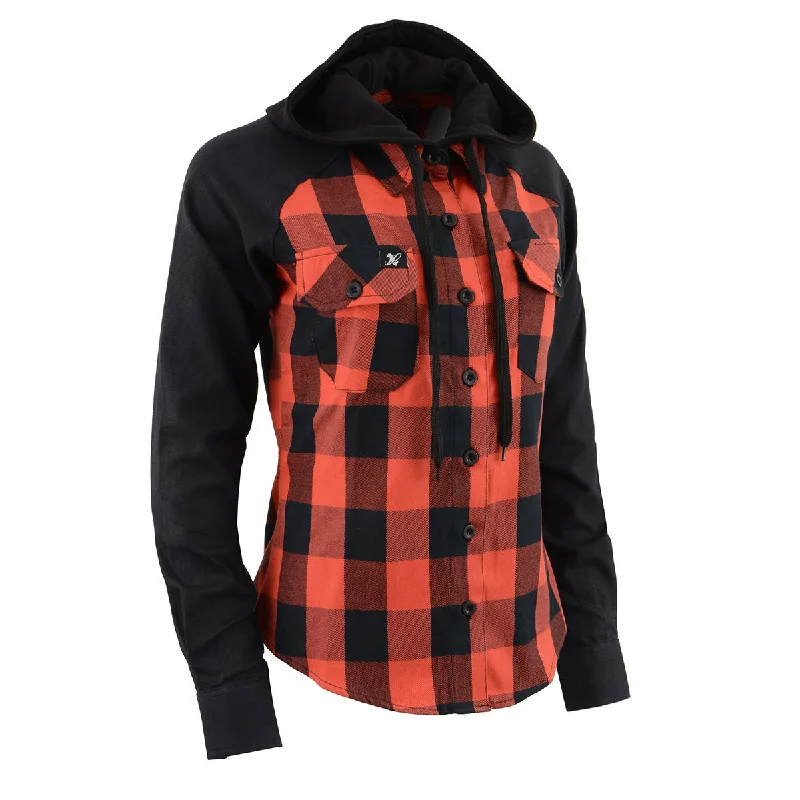 Milwaukee Leather MNG21602 Women's Casual Black and Red Long Sleeve Cotton Flannel Shirt with Hoodie Sporty Women's Tennis
