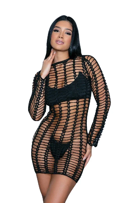 Long Sleeve Fence net Mini Dress Youthful Women's Anime - inspired