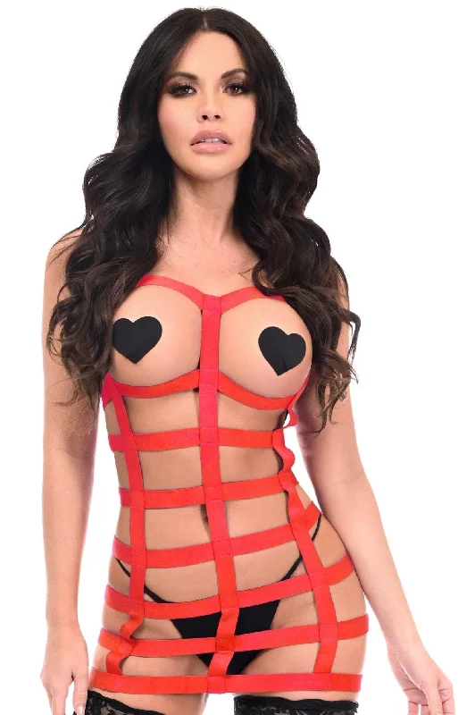 Ruby Red Stretch Harness Dress with Silver Embellishments Rugged Women's Outdoor 
