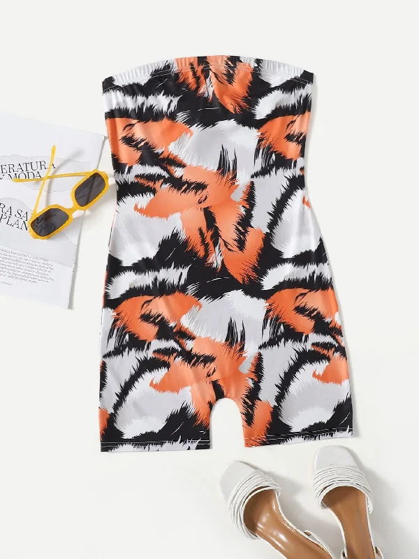 Casual Graphic Sleeveless Strapless High Waist Short Women Jumpsuit Cool Women's Distressed Casual Graphic Sleeveless Strapless High Waist Short Women Jumpsuit Cool Women's Distressed
