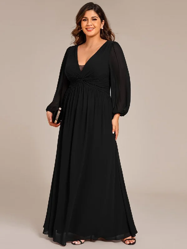 Ruth | Plus Size A-Line Pleated Long Lantern Sleeves Chiffon Formal Evening Dress Hip Women's Urban Ruth | Plus Size A-Line Pleated Long Lantern Sleeves Chiffon Formal Evening Dress Hip Women's Urban