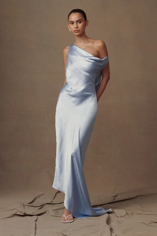 Yvette Slip Maxi Dress With Asymmetrical Hem - Cornflower Blue Sleek Women's 