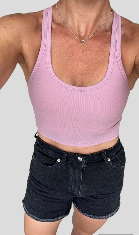 Pink Long Line Ribbed Bra Top garde