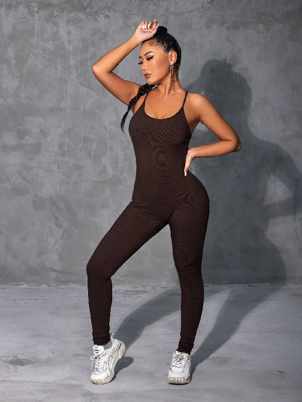 Casual Plain Sleeveless Spaghetti Strap Long Women Jumpsuit Sporty Women's Athleisure Casual Plain Sleeveless Spaghetti Strap Long Women Jumpsuit Sporty Women's Athleisure