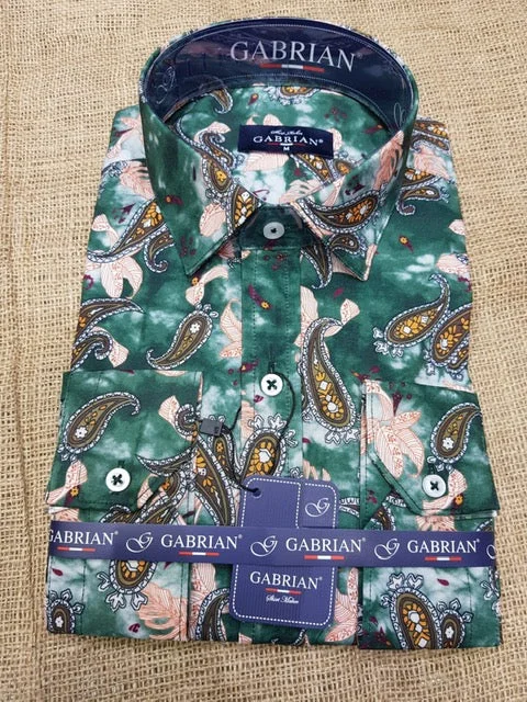 Green Paisley Long Sleeve Shirt (T4102) Trendy Women's Oversized