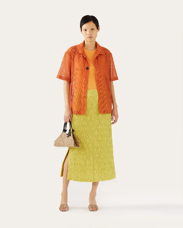 Marty Shirt Mesh Stripe Orange Elegant Women's Formal 