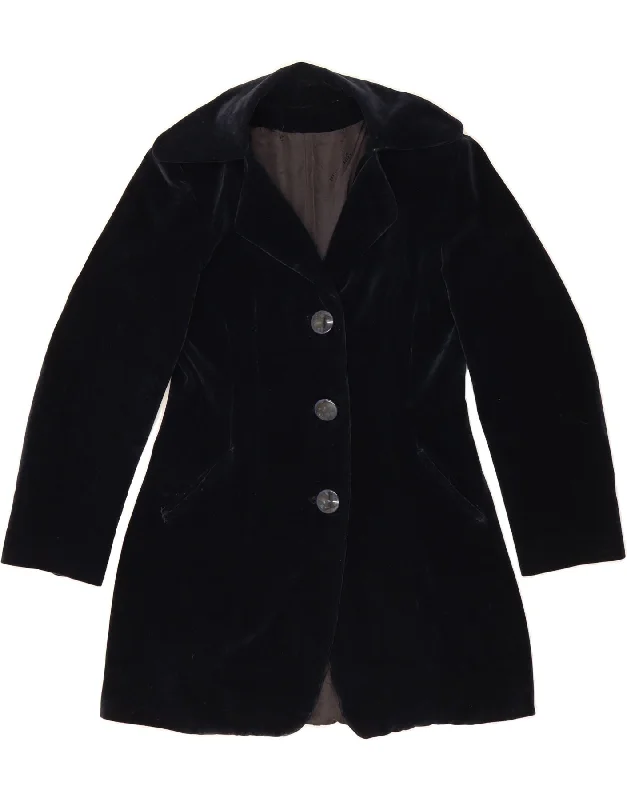 VINTAGE Womens Velvet 3 Button Blazer Jacket UK 10 Small Navy Blue Earthy Women's 