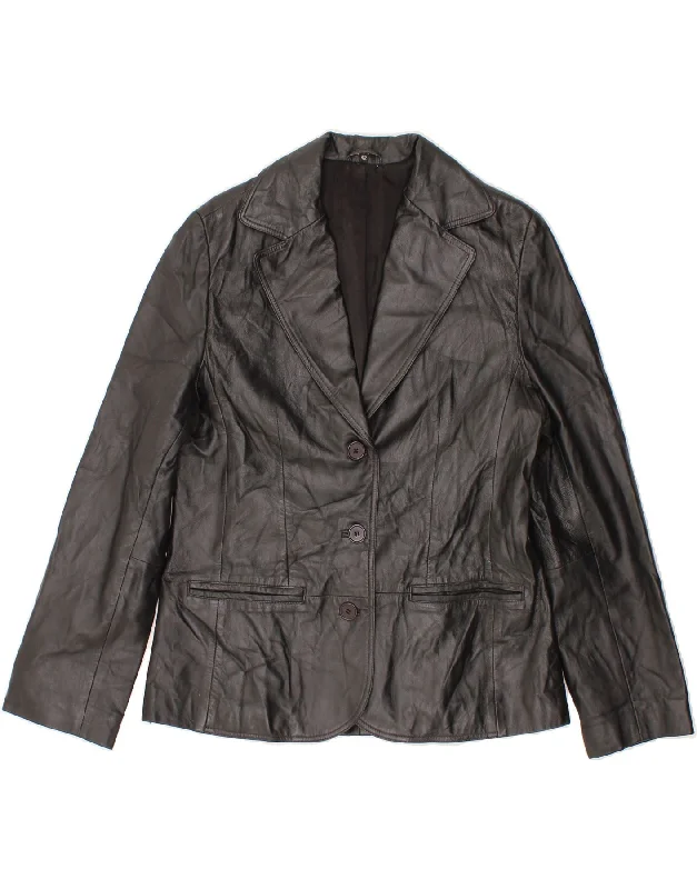 VINTAGE Womens Leather 3 Button Blazer Jacket IT 42 Medium Black Leather purpose