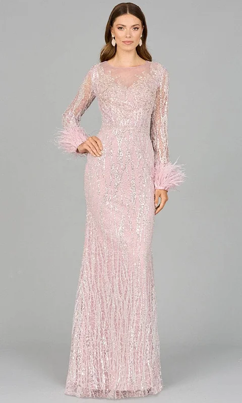 Lara Dresses 29049 - Illusion Jewel Feather Cuff Evening Dress Preppy Women's College Lara Dresses 29049 - Illusion Jewel Feather Cuff Evening Dress Preppy Women's College