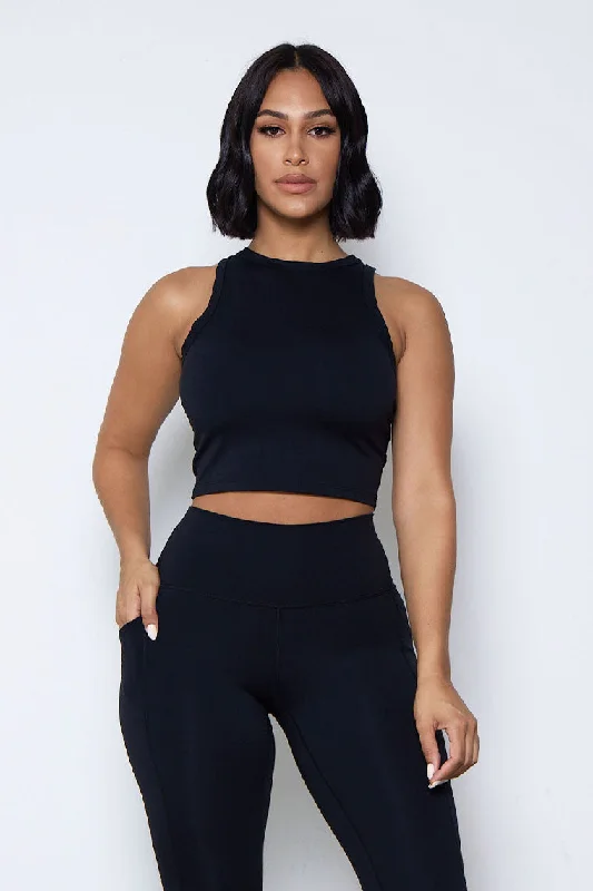 ESSENTIAL CREWNECK CROP-BLACK Feminine Women's Soft 