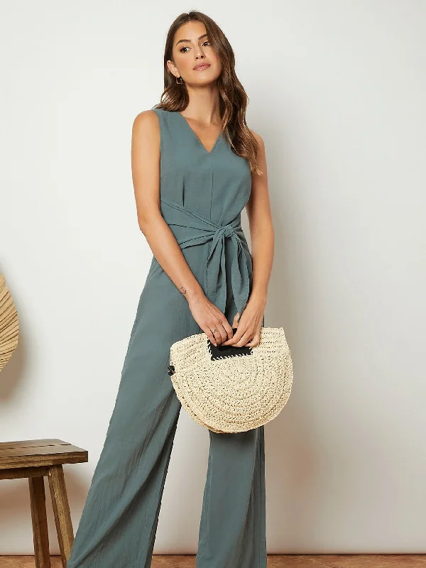 Elegant Plain Sleeveless V Neck Natural Long Women Jumpsuit Athletic Women's High - 