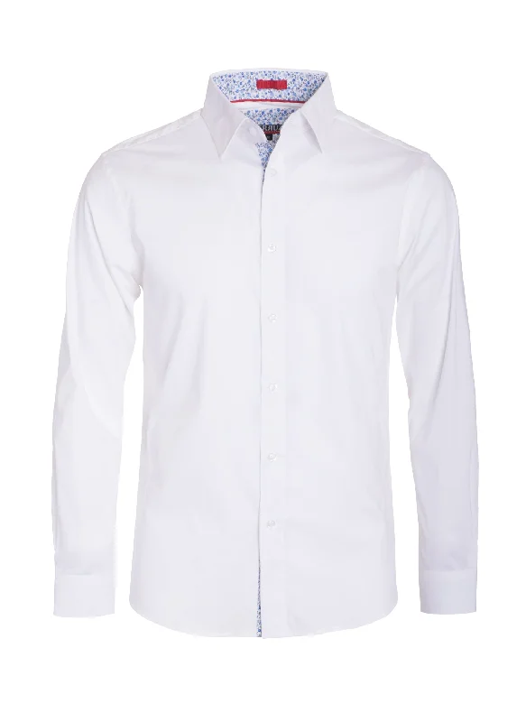 White Solid Cotton-Stretch L/S Shirt (4030) Confident Women's High - fashion