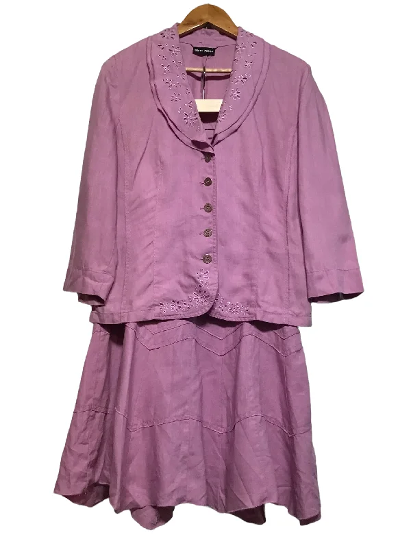 Lilac Linen Two Piece Set (Size L) Dapper Women's Bow - adorned