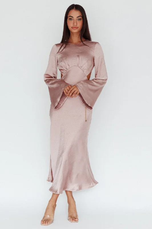 Doting Bell Sleeve Cut-Out Midi Dress Wood Rose Sleek Women's 